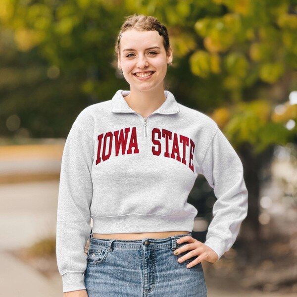 ZooZatz Women's Iowa State Gray Crop Quarter Zip